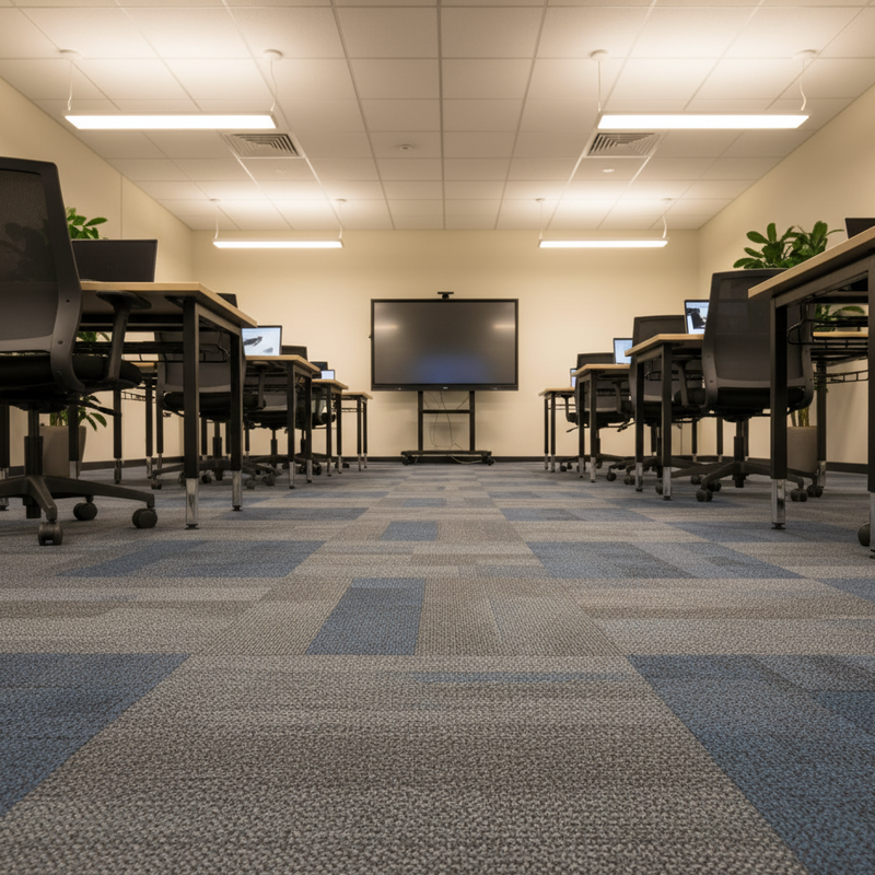 Patterned Carpet Tiles in a classroom