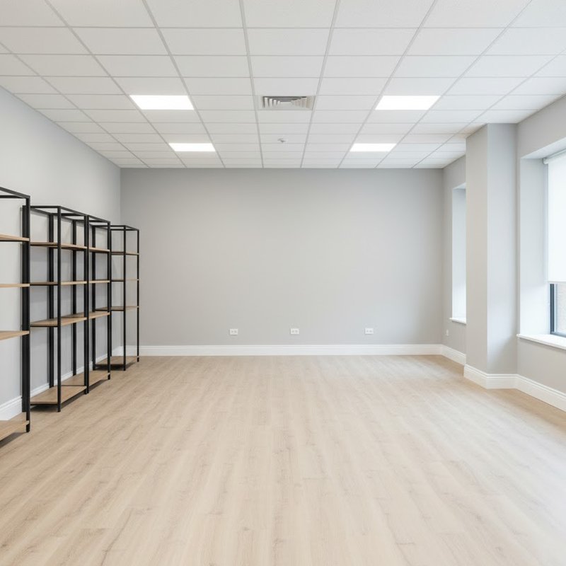 Bright and empty retail space with laminate floors